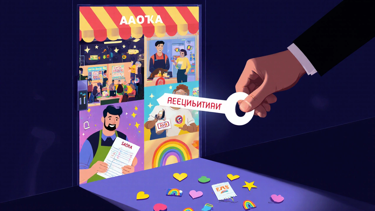 Дизайнер держит ключ &#039;Результат&#039;, который открывает дверь к успеху клиентов, вокруг — выброшенные красивые, но бесполезные иконки.