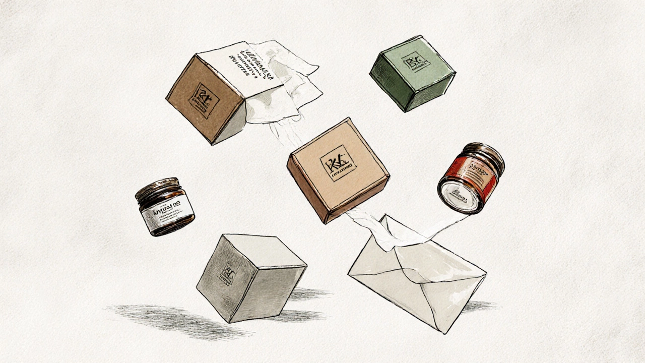 Экологичная косметика в авторской упаковке с логотипом и цветами, парящая в воздухе.