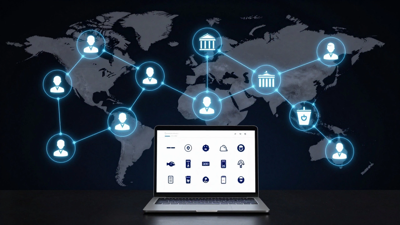 Фрилансер-дизайнер из России соединён с клиентами по всему миру через цифровую сеть и визуальные проекты на экране.