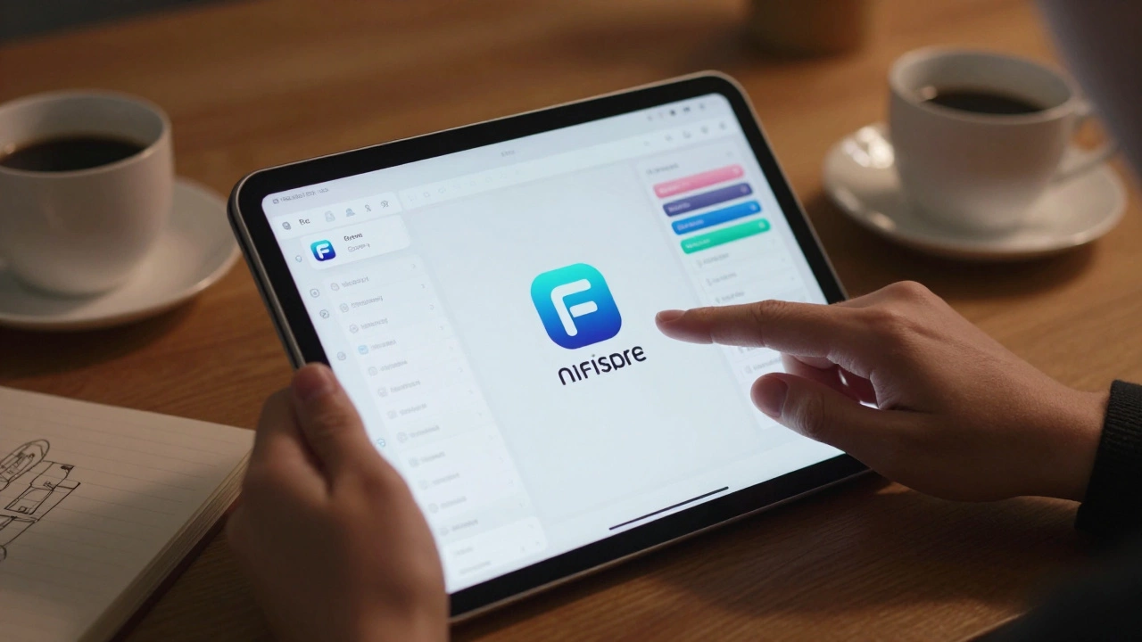 Руки работают с дизайном в Figma, на экране видны несколько версий логотипа.