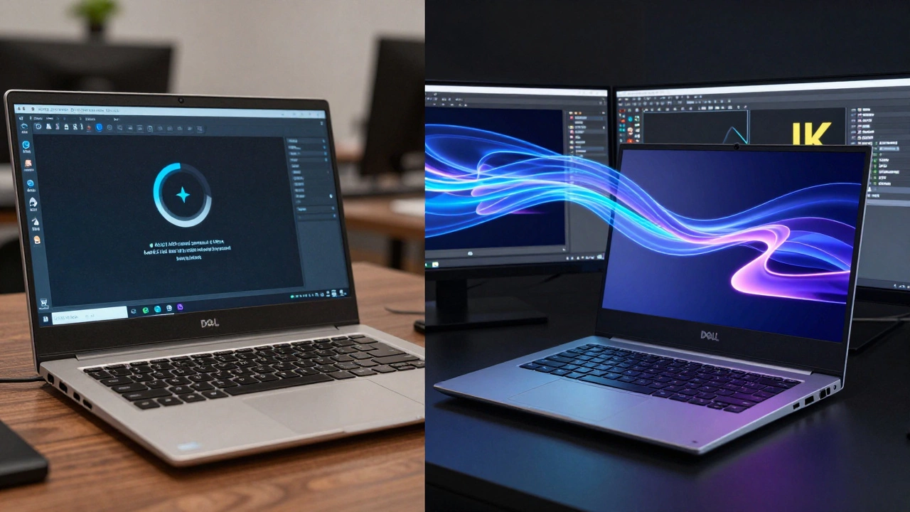 Сравнение старого ноутбука с тормозами и современного устройства для графики — левая и правая стороны изображения.
