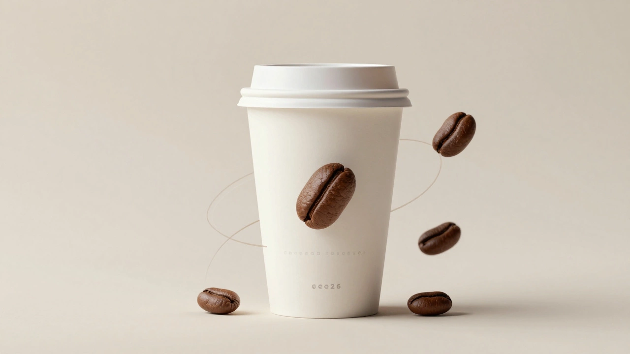 Минималистичная кружка кофе с 3D-зернами и экологичным дизайном.