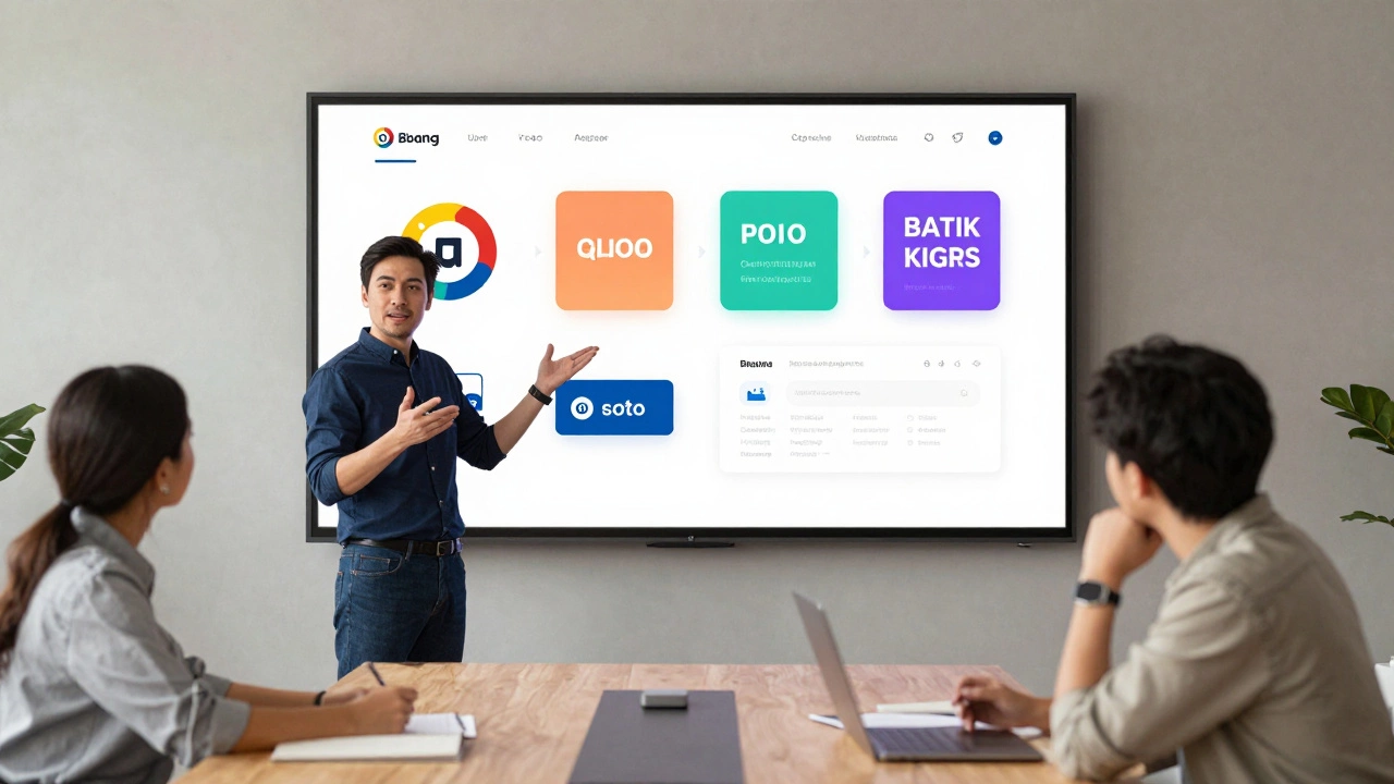 Дизайнер представляет клиенту полную визуальную систему бренда на экране.