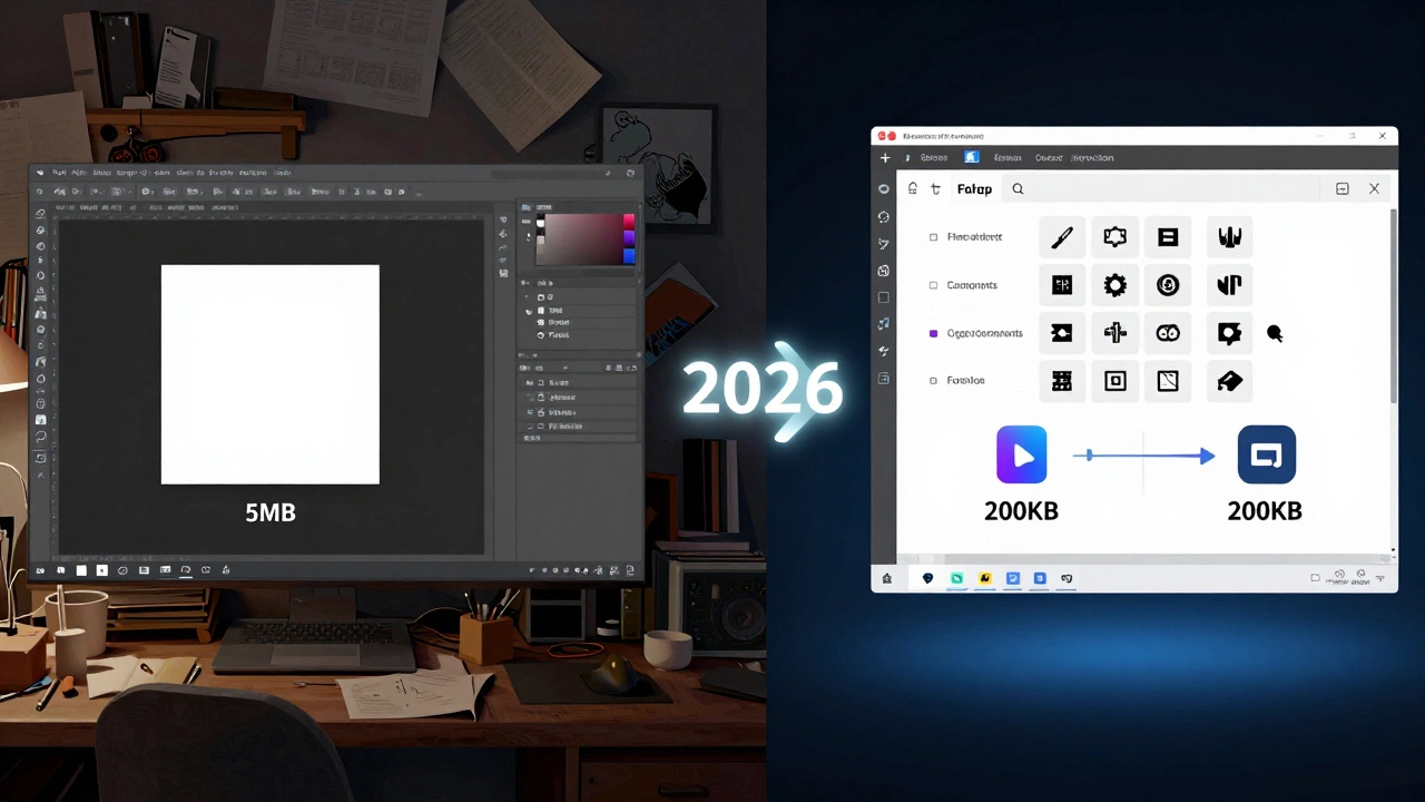 Сравнение устаревшего дизайна в Photoshop и современного в Figma с оптимизированными файлами.