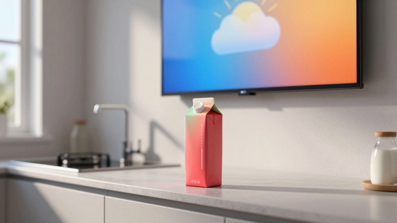 Умная упаковка меняет цвет, предупреждая о порче молока, без текста и символов.