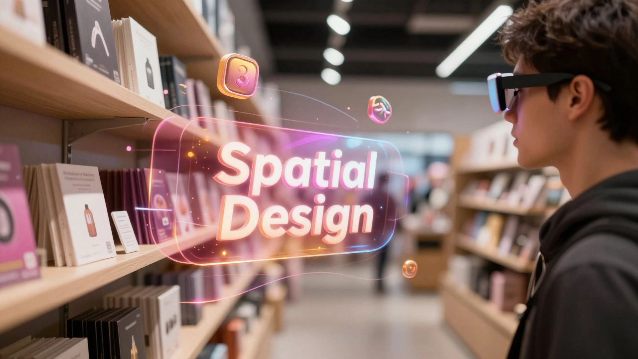 Парящая 3D-инфографика дополненной реальности в современном магазине